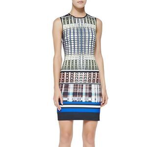 Clover Canyon Donegal Print Dress Sleeveless Sheath Neoprene Jersey